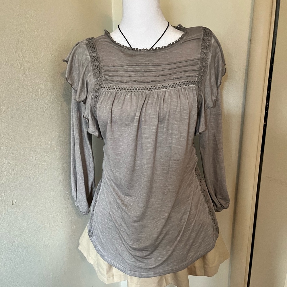 Knox Rose Taupe Blouse with Lace Detail